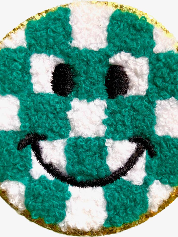 Checkered Smiley Patch for wholesale by Summer Tees