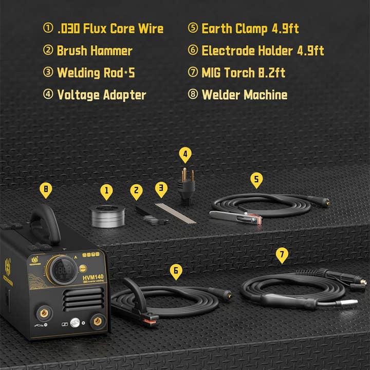 American Smart - Wholesale Kitchen Appliance - HZXVOGEN HVM140 3 in 1 Semi-Automatic Inverter Mig Welding Machine MMA/Gasless MIG/Lift TIG IGBT Non Gas Welder Synergy Tool7