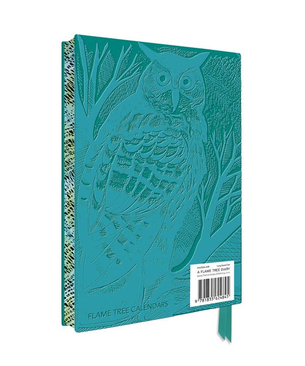Flame Tree Gift – wholesale Journal/diary – Angela Harding: Long Eared Owl 2026 Artisan Art Vegan Leathe4