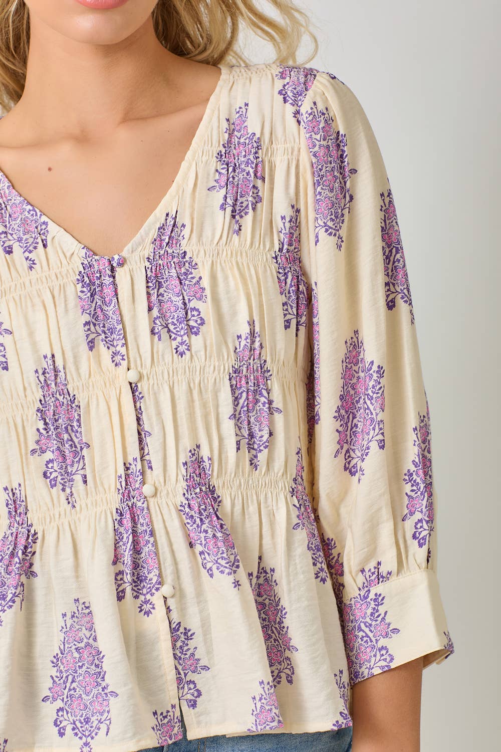 Ivory 61109 Puff Sleeve Smocked Blouse for wholesale on Faire5