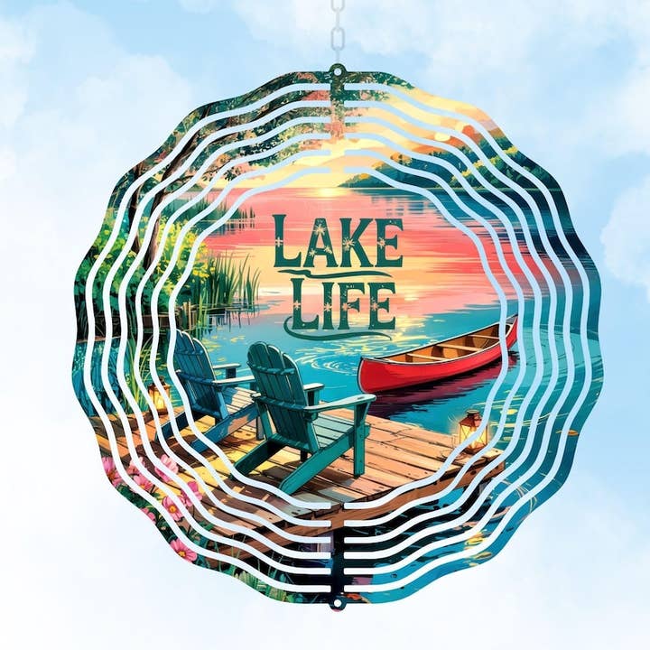 Vida en el lago: adorno giratorio para viento, decoración metálica para exterior de 10 pulgadas para venta al por mayor de Uniquely Designed By Rebecca
