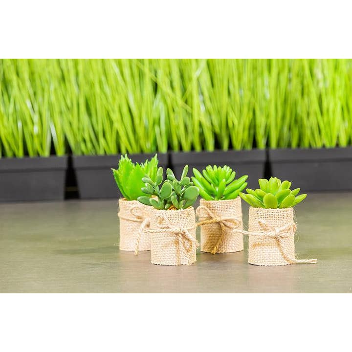 Abbott - Wholesale Artificial Plant - Set of 4 Succulents In Burlap Wrap-4"H - Clearance2