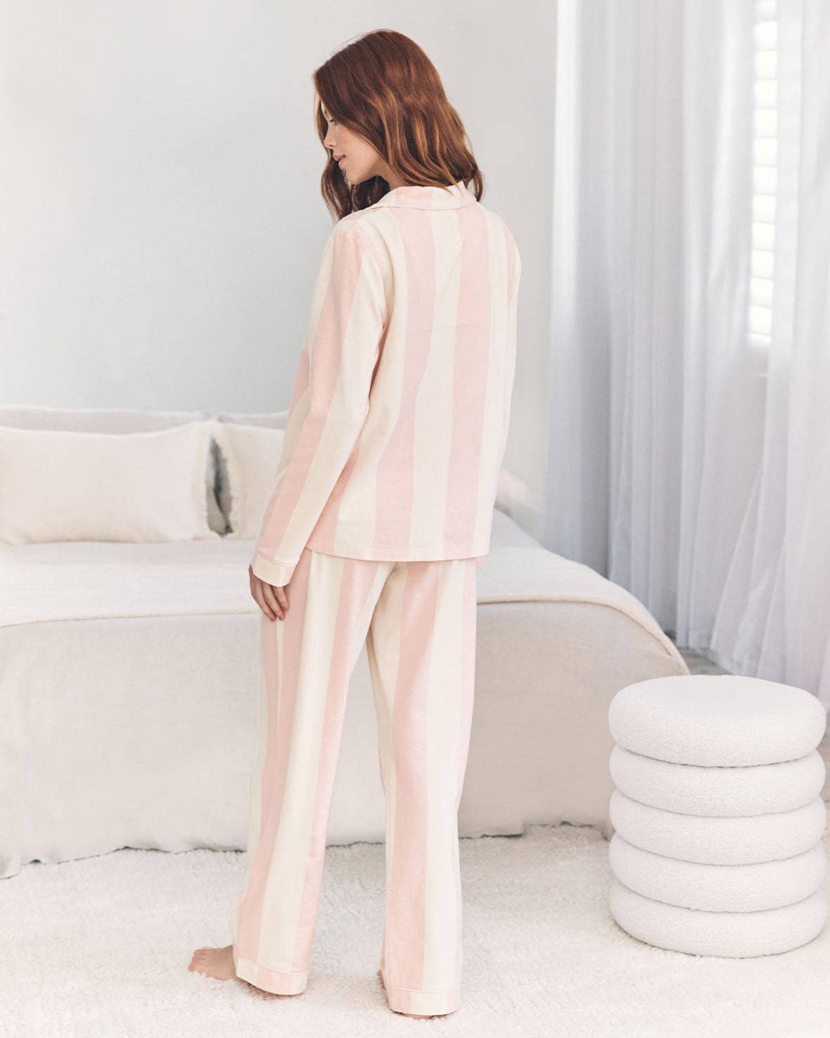 Chelsea Peers – Engroshandel Pyjamasæt - Dame – Stribet pyjamasæt i økologisk bomuld - Dæmpet pink3