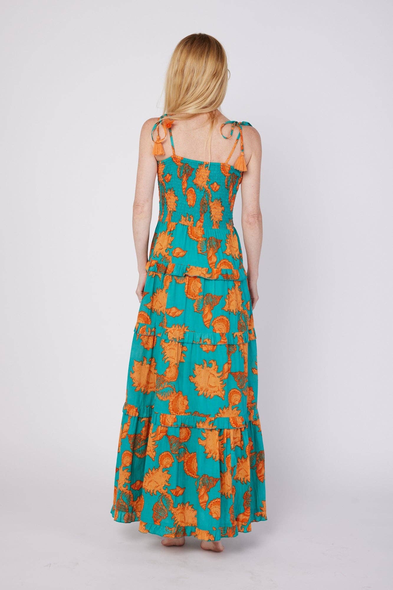 ModaPosa – wholesale Dress – Women's – Dianora Resort Wear Maxi Dress Turquoise Orange Shells1