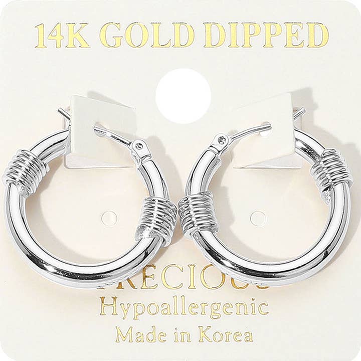 14K Gold Dipped Hypoallergenic Textured Hoop Pin Catch Earrings for wholesale by Sensibling Corp.