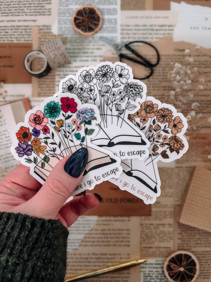 Floral Book Sticker, 3x3in for wholesale by Twelfth Pine