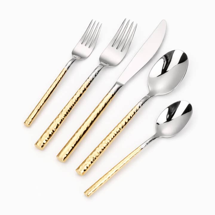 TAJ-FW-102 TAJ Hammered Barrel Ombre Flatware Service For 4 Dishwasher Safe for wholesale by TAJ Designs