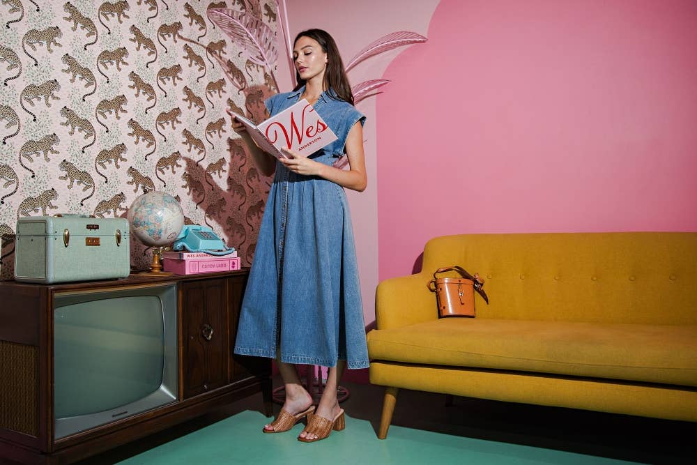 Vintage indigo Denim Maxi A-Line Shirt Dress for wholesale on Faire7