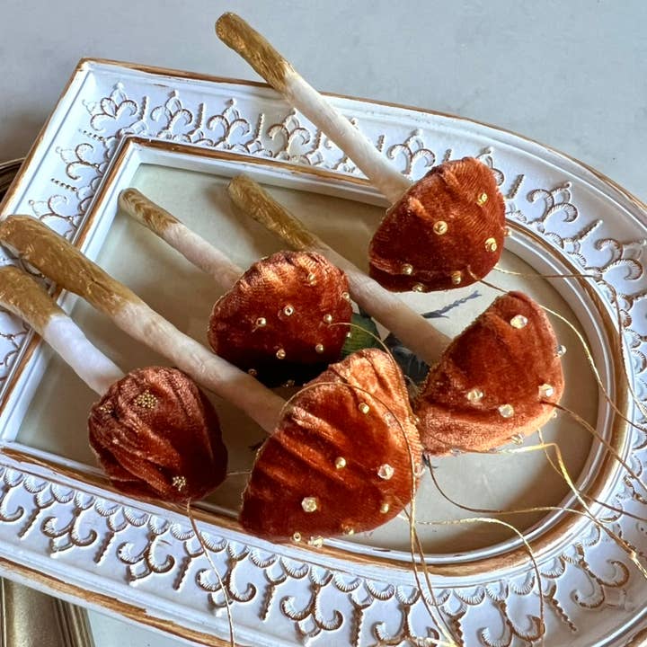 Wonder Objects - Wholesale Ornament - Sienna Velvet Mushroom Ornaments with Crystals and Beads6