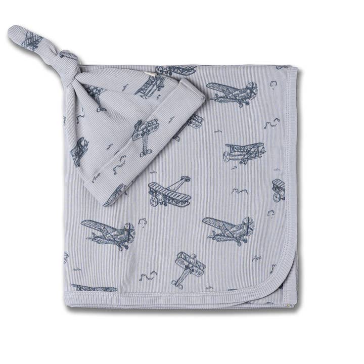 Bio-Pucktuch & Mützenset - Flugzeuge für den Großhandel von Makemake Organics