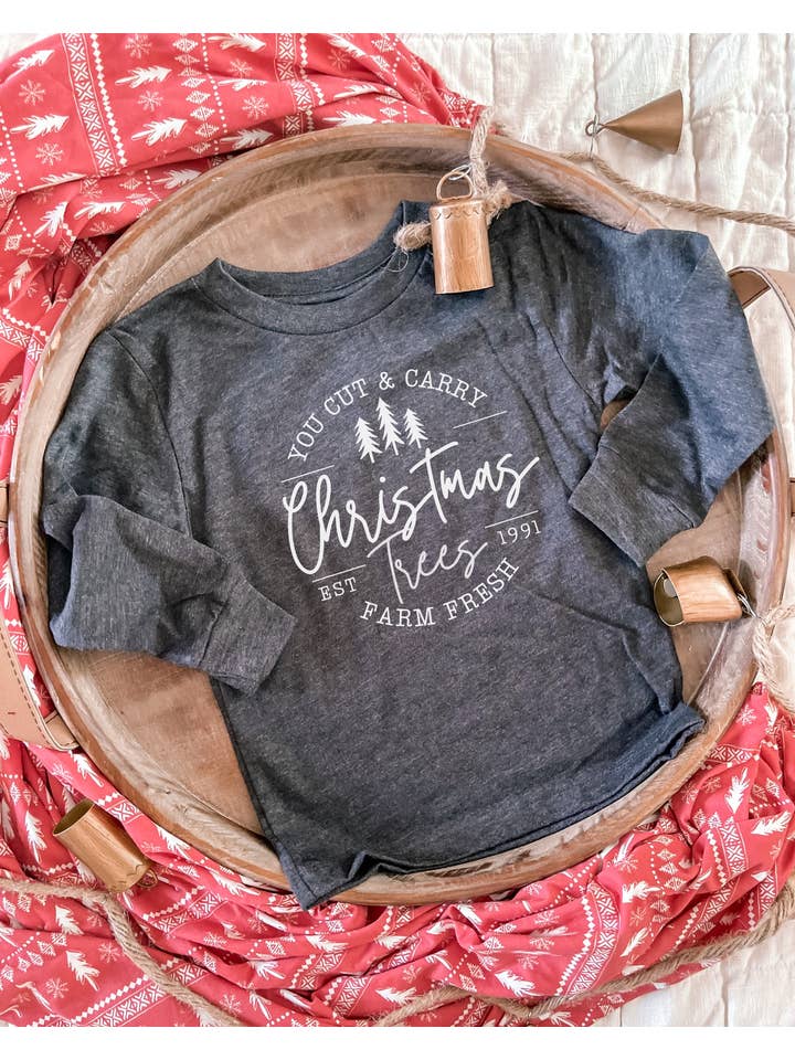 Ginger And Thread - Vente T-shirt sérigraphié – enfant - Chemise Christmas Tree Farm pour tout-petits et bébés2