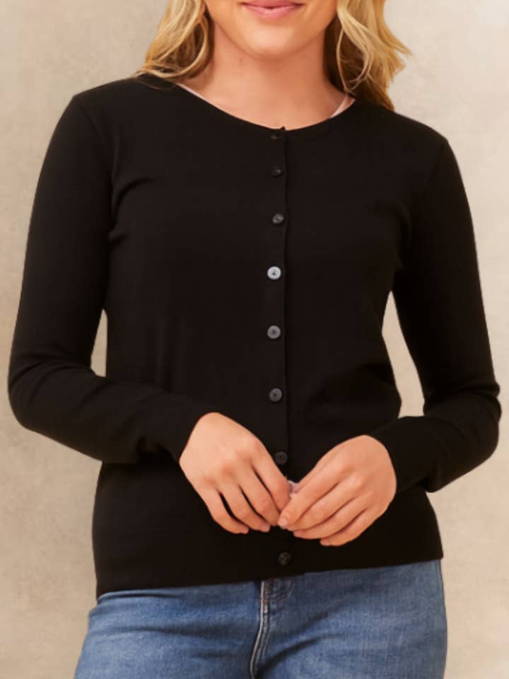 Noelle Women's Lightweight Button-Front Cardigan Round Neckline for wholesale by ANNICK