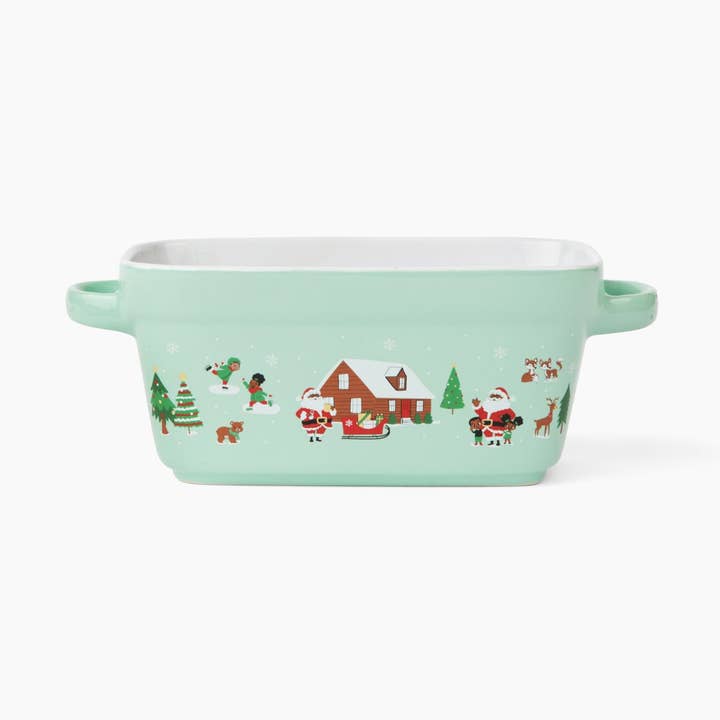 Ceramic Loaf Pan Klaus Family Winter Scene for wholesale by Black Paper Party
