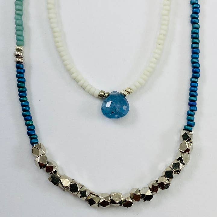 Blues Perlen Halskette Set - Appetit Teardrop für den Großhandel von Sarah Crawford Handcrafted