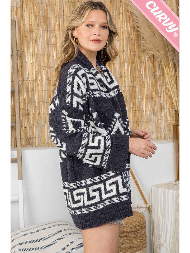 Sweet Lovely by Jen - Wholesale Cardigan - Women's - PLUS SIZE AZTEC PRINT SUPER SOFT COZY SWEATER KNIT CARDIGAN22