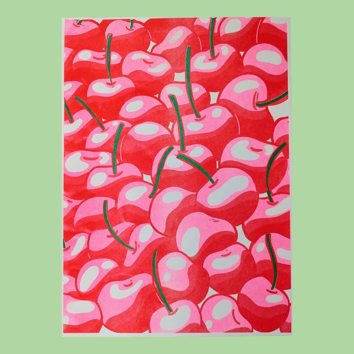 Impression Risograph Cerises | 11"x14" pour la vente par Christina Hu