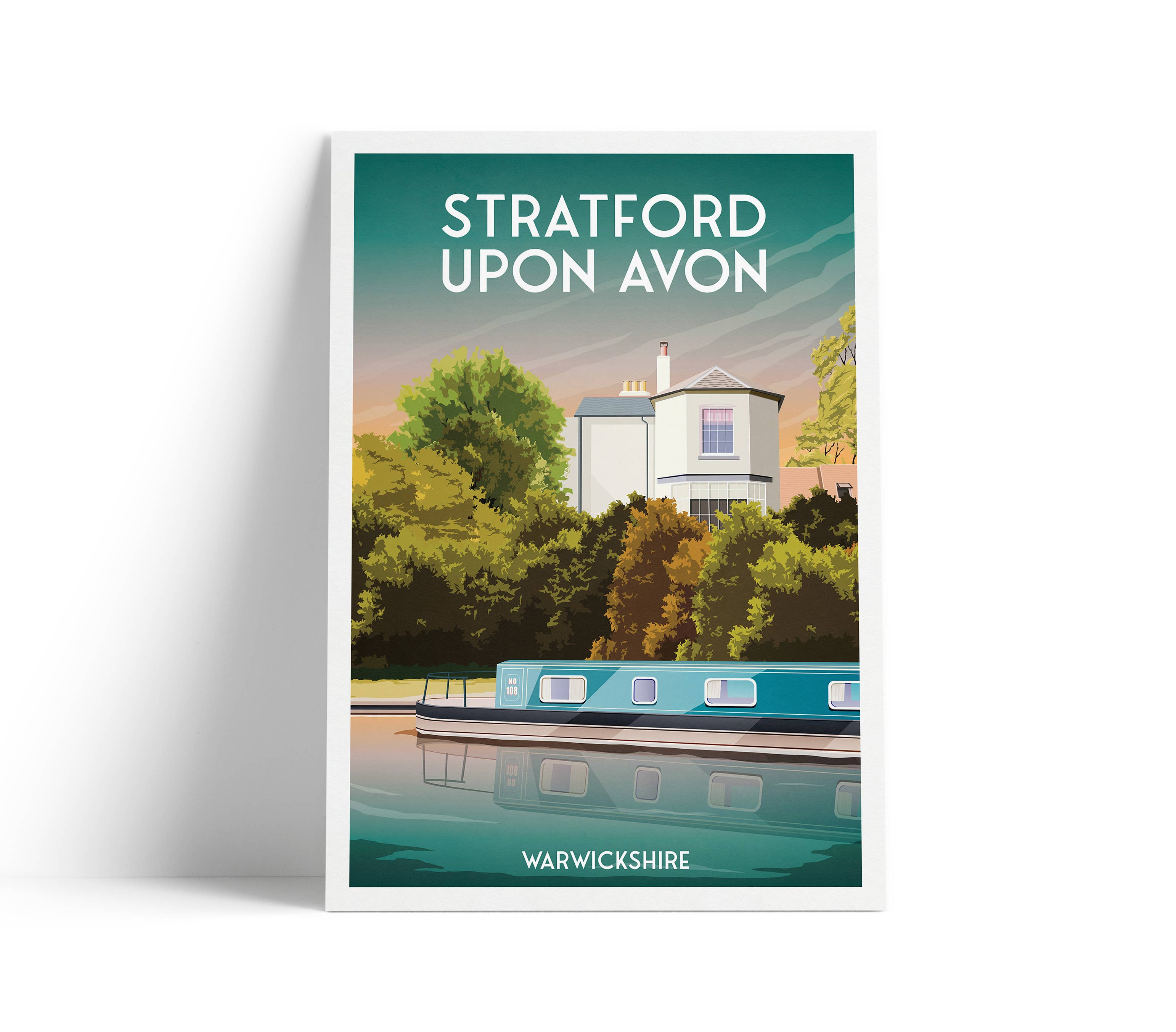 Printagonist – wholesale Art print – Stratford Upon Avon Print | Canal | Narrowboat | England0