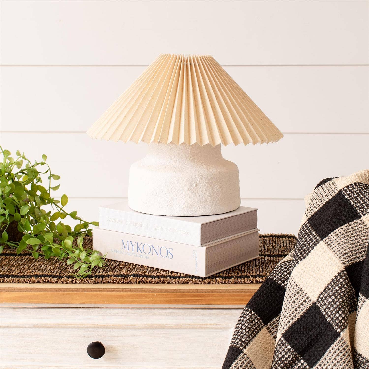 Audrey's Home & Gift - Wholesale Accent/Desk Lamp - Lamp - Rustic White Base, Pleated Cream Shade (PC)0