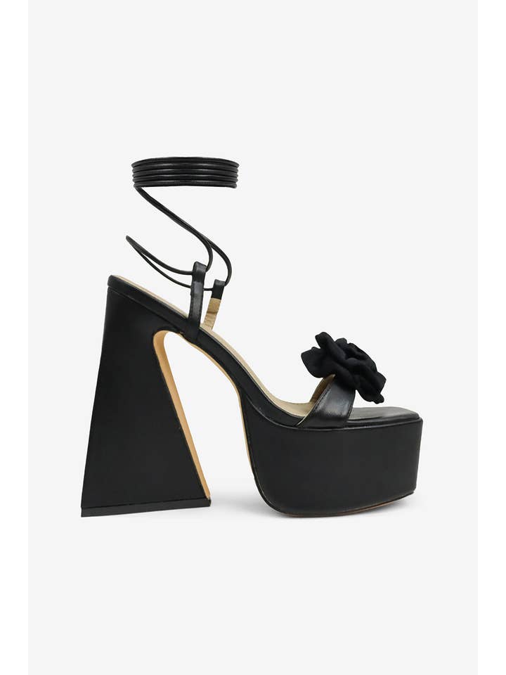 Black AIMER- Sculpted Platform Heels w/ Floral Detail for wholesale on Faire