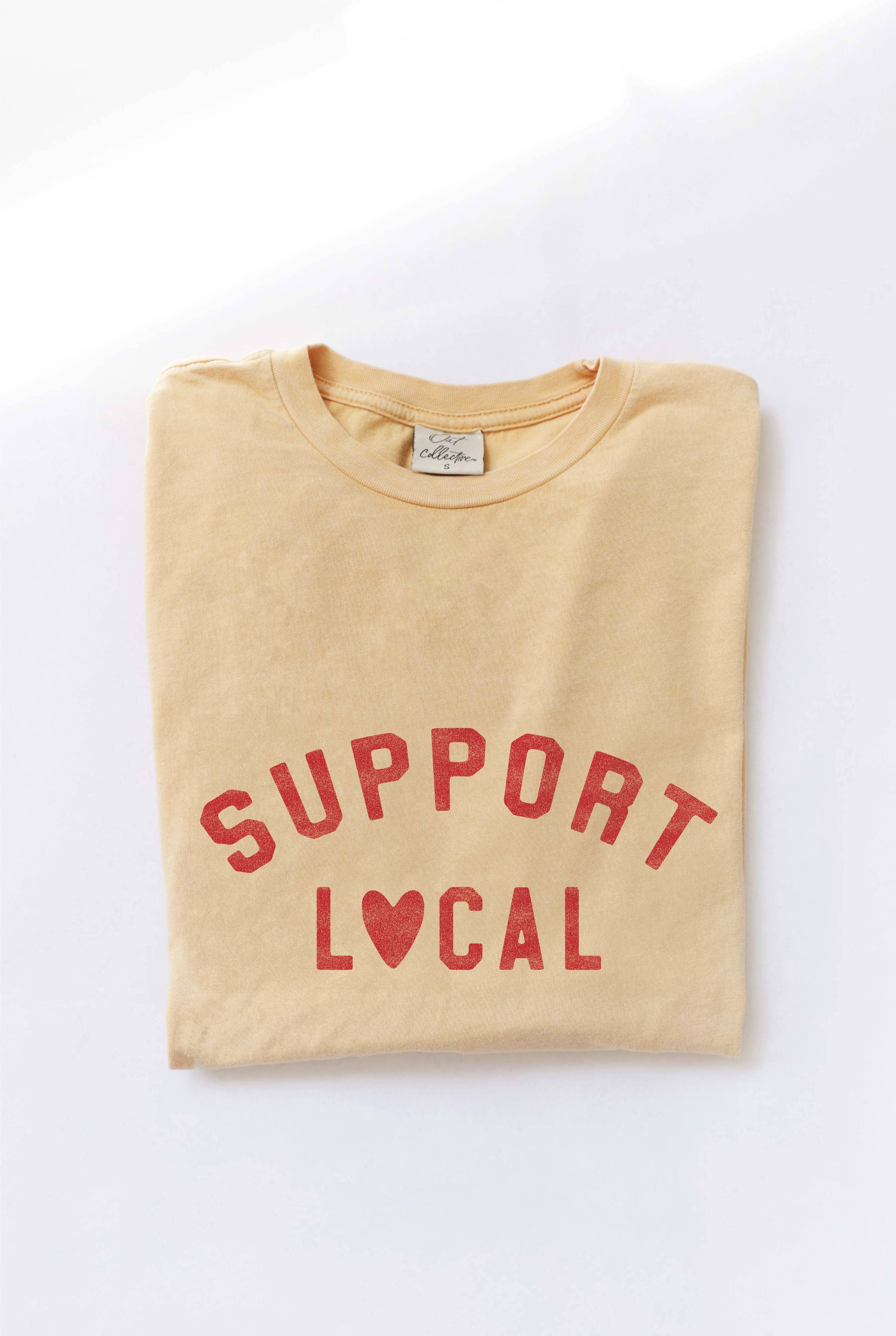 OAT COLLECTIVE - Wholesale Screen Printed T-Shirt - Women's - SUPPORT LOCAL Mineral Washed Graphic Top8