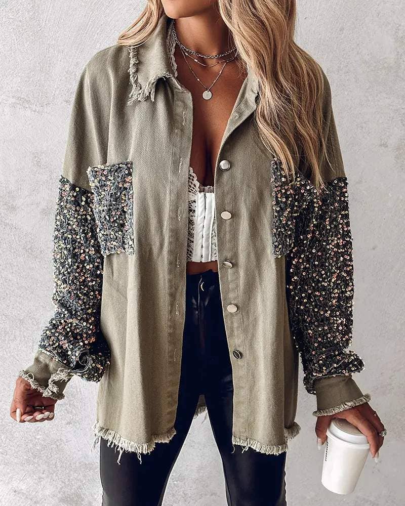 Fashion Combination – Großhandel Jacke – Damen – Pailletten-Patchwork-Übergrößenjacke Damen – Mehrfarbig16
