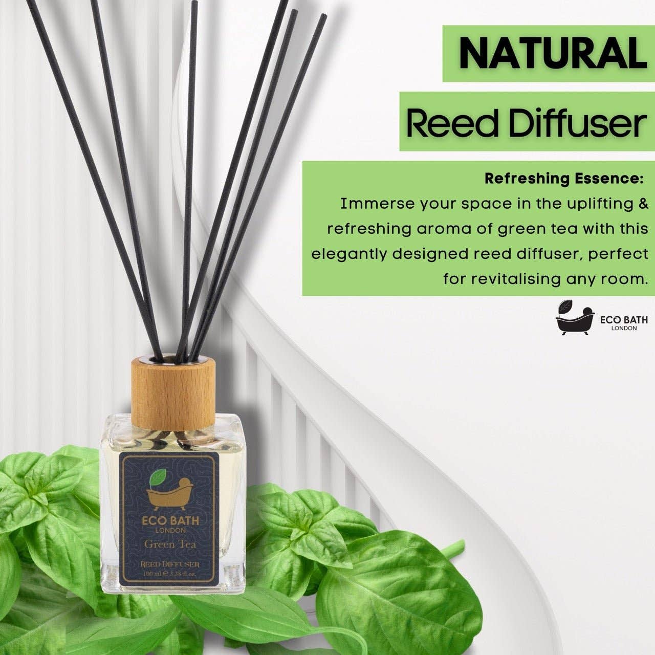 Eco Bath London - Wholesale Reed Diffuser - Eco Bath London Green Tea Reed Diffuser - Refreshing Room Fragrance with Notes of Bergamot and Green Tea, 100ml (3.38 Fl.Oz)2