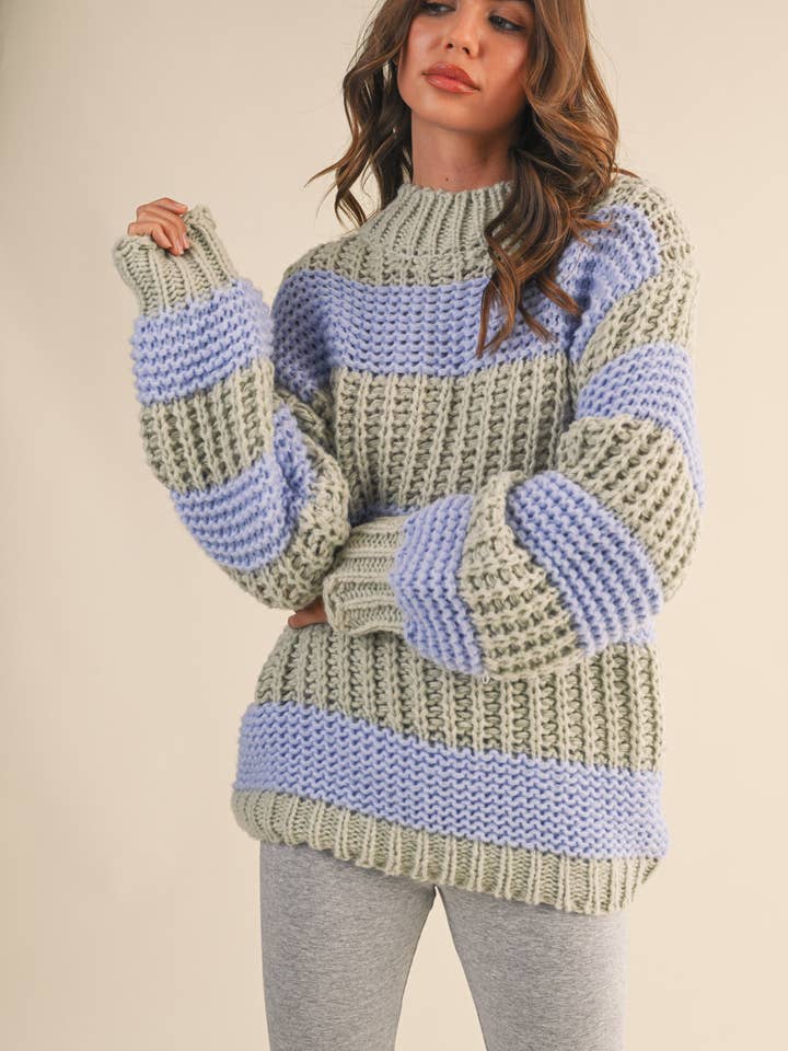 IT4432 STRIPED COLOR BLOCK CHUNKY SWEATER TOP for wholesale by Klesis
