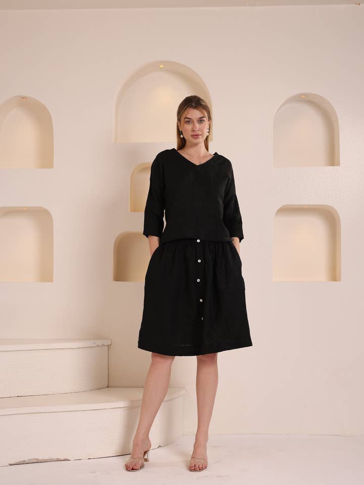 Linen Solid Co-ord Set Of Top and Skirt for wholesale by Fabthread