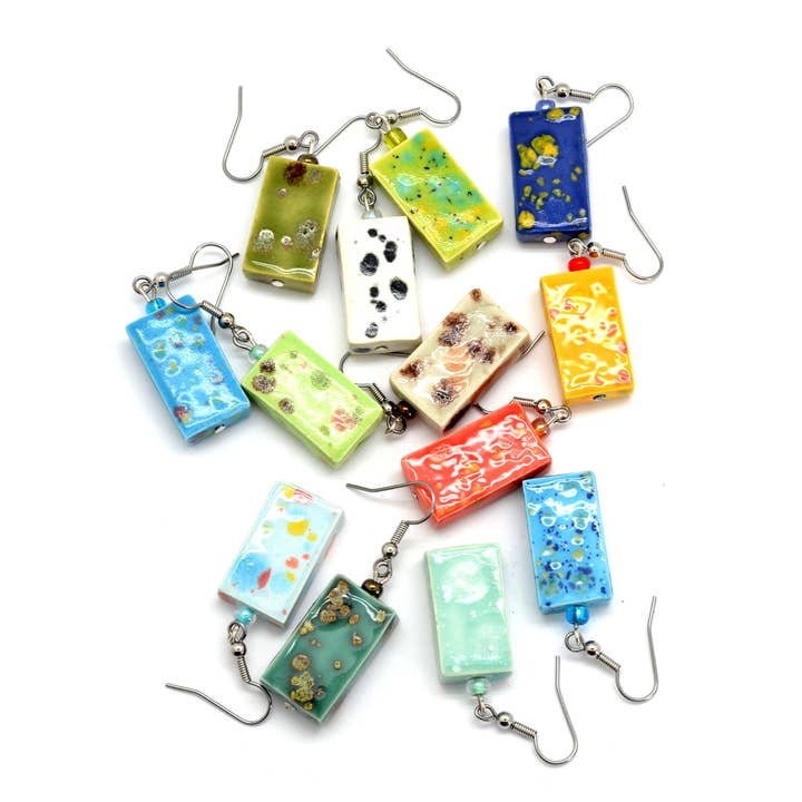 Small Rectangle Ceramic Earrings - Looks Like Modern Art for wholesale by Dunitz & Company