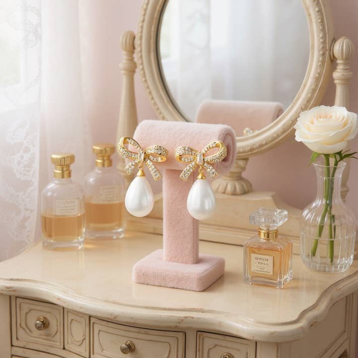 CZ COLLECTION - GLAM BOW EARRINGS - CZER870 GOLD for wholesale by Athena Bridal Jewellery