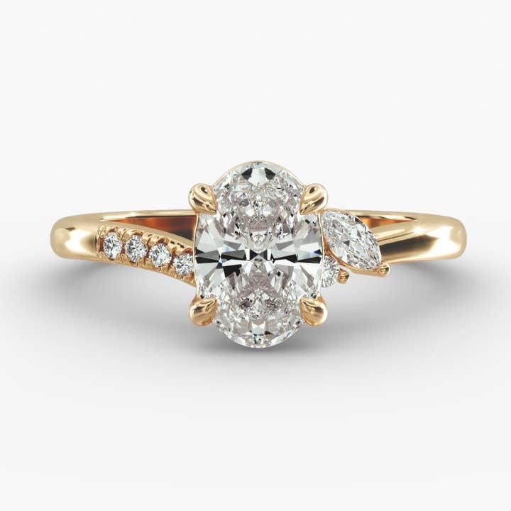 Asymmetric Elegance Oval Lab Grown Diamond Center Engagement Ring for wholesale by Caratina