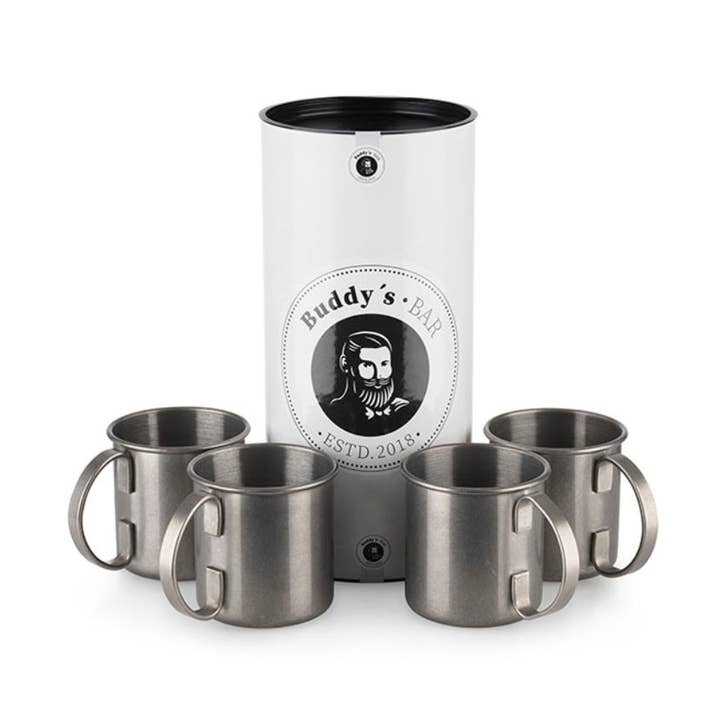 4-PIECE SET MOSCOW MULE MUGS - 450 ml, Antique Stainless Steel for wholesale by APS Germany