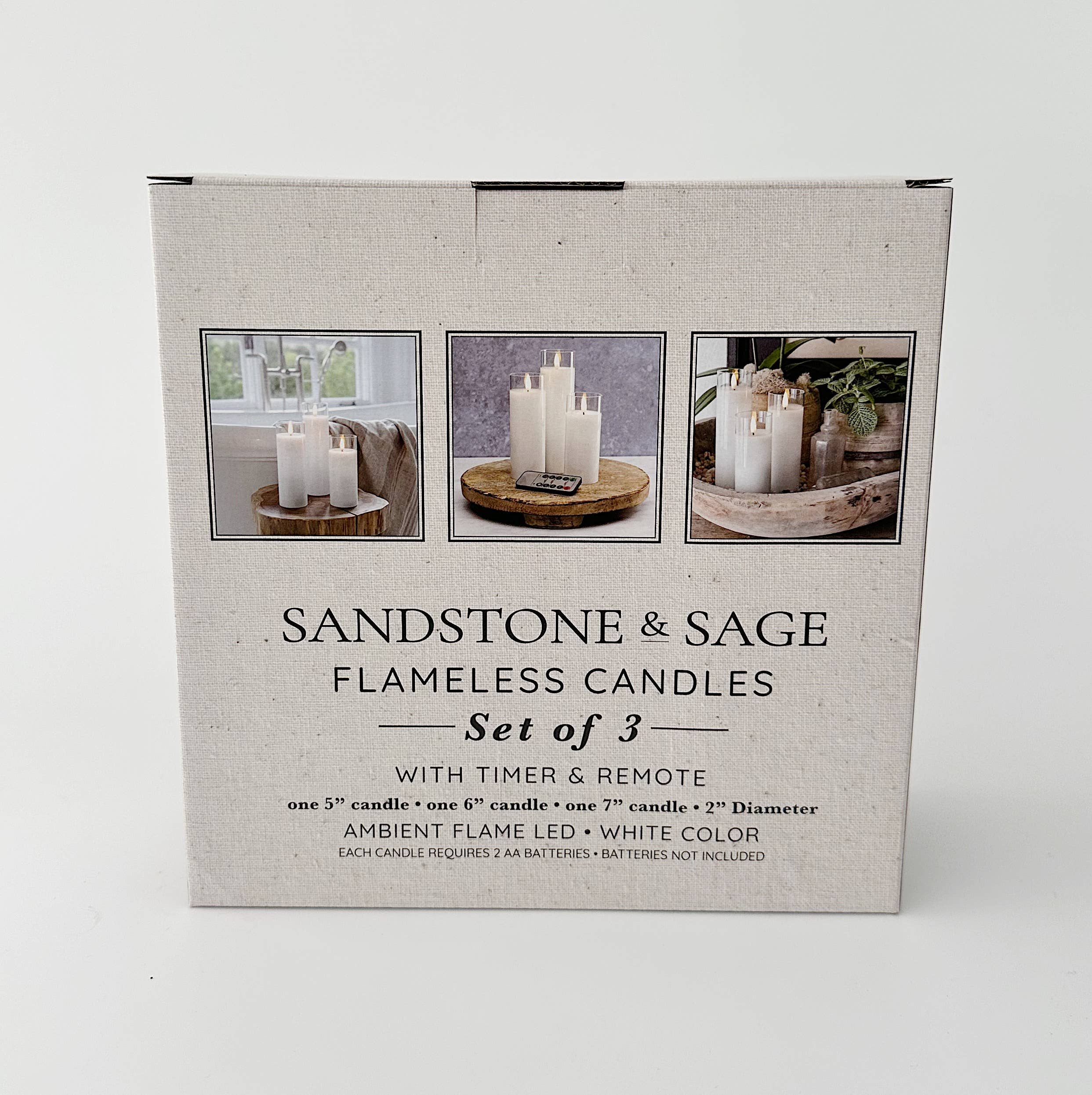 Sandstone & Sage – Großhandel Flammenlose Kerze – Weißes, flammenloses LED-Glaskerzenset (3er-Set) - mit Fernbedienung und Timer6