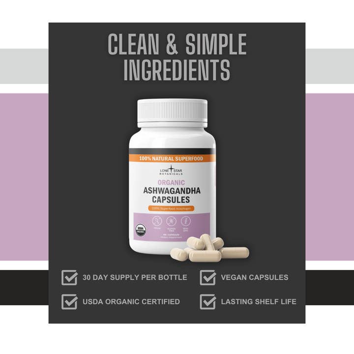 Lone Star Botanicals - Wholesale Protein/superfood powder - Organic Ashwagandha Extract Powder Capsules -- 60ct3