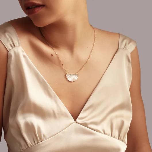 Silk Purse, Sow's Ear - Wholesale Pendant/Charm Necklace - Mother of Pearl Scallop Necklace