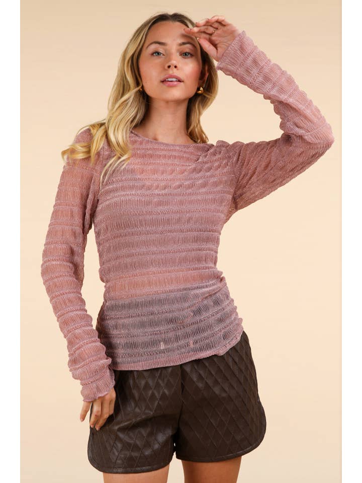 VERY J - Wholesale Blouse - Women's - NT11944-High Neck Fitted See-Thru Lurex Top