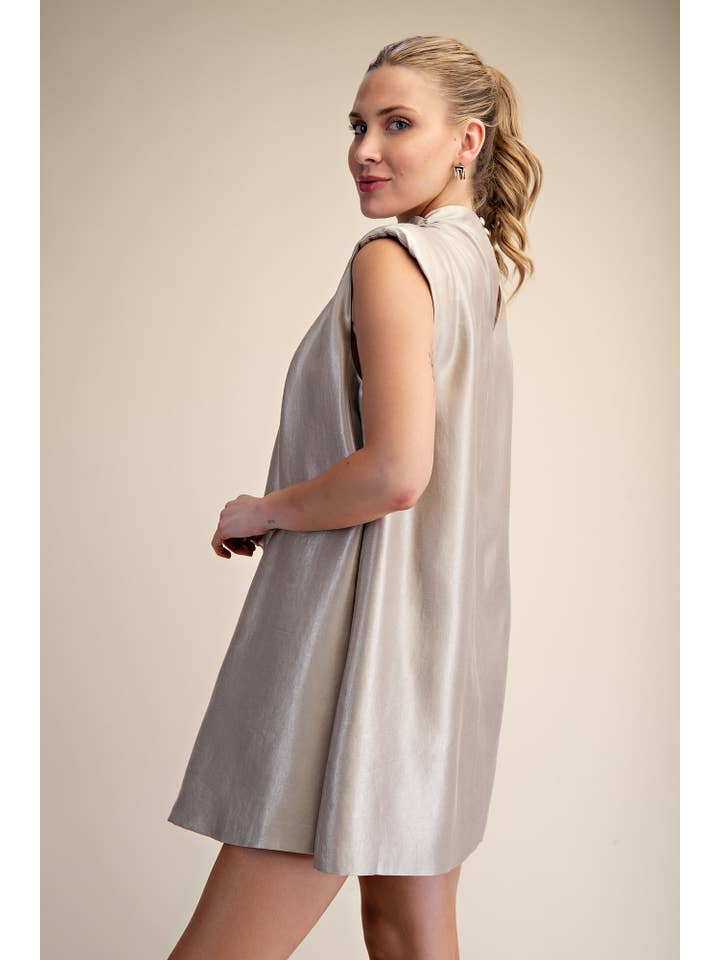 Glam - Wholesale Dress - Women's - Sleeveless Shoulder Pad Gathered Detail Mini Dress12