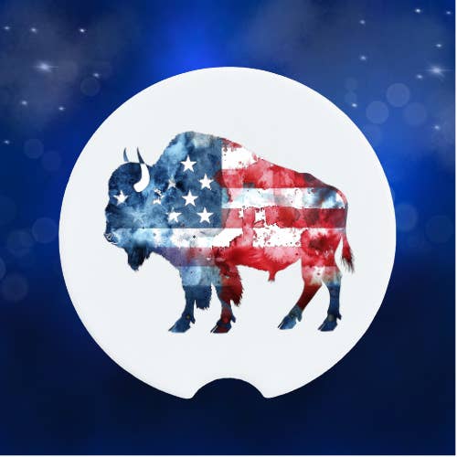Buffalo Bison Flag Americana Ceramic Car Coaster for wholesale by The Pink Dandelion, LLC