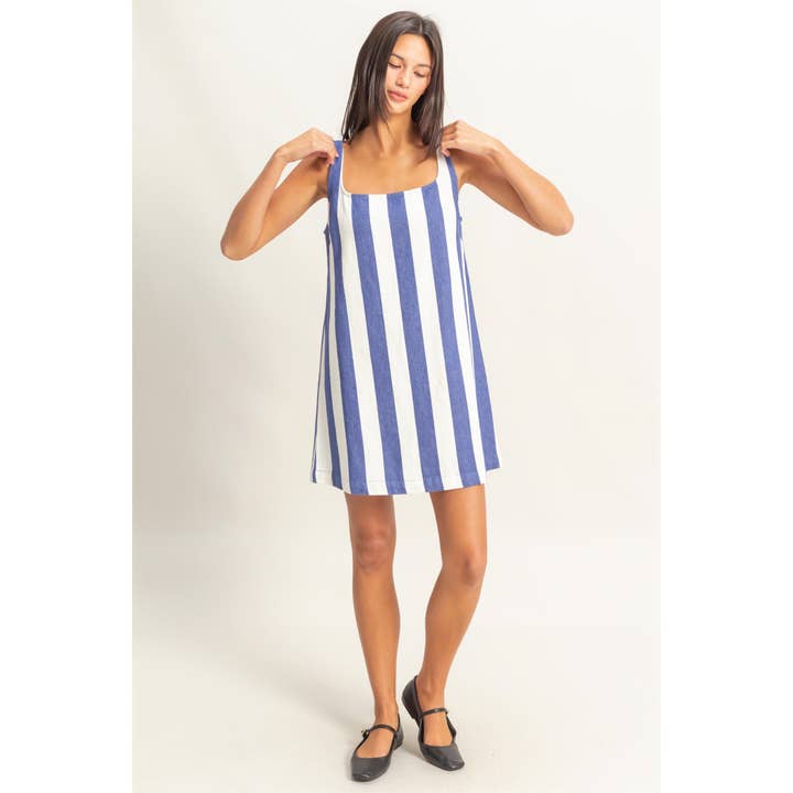 HYFVE - Wholesale Dress - Women's - DZ25E182-Striped Square Neck Woven Mini Dress