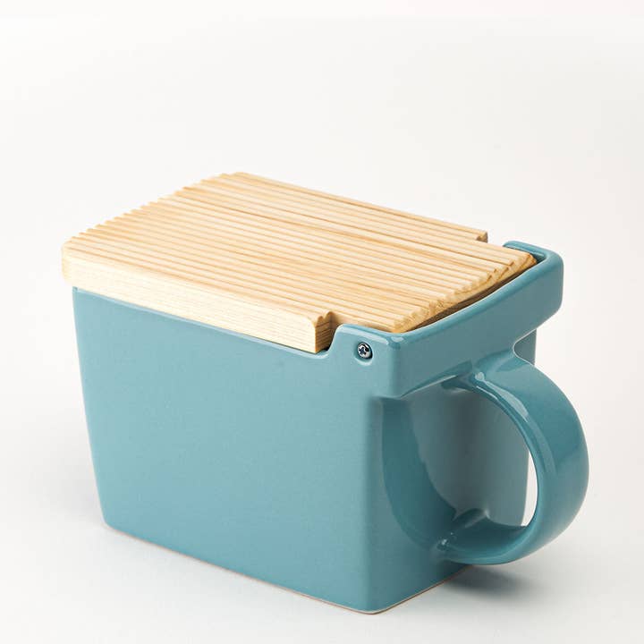 ZERO JAPAN USA - Wholesale Salt & Pepper Shaker Set - Bee House Ceramic Salt Box With Wooden Lid - Ice Blue3