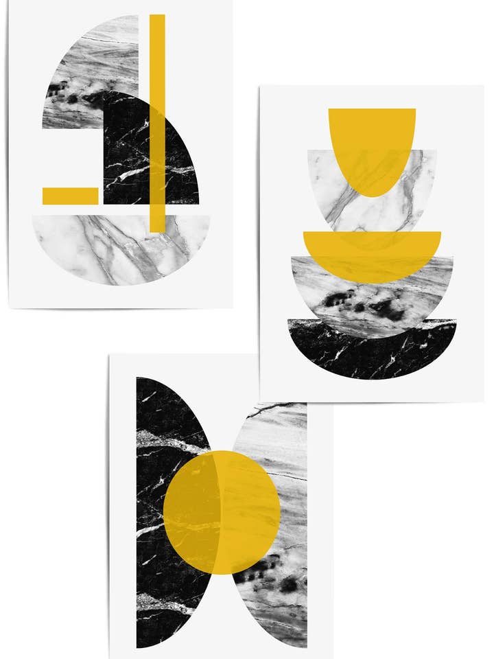 Set of 3 Mustard Yellow Geometric Wall Art Prints for wholesale by THE WALL HABITAT