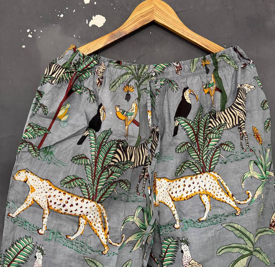 Bhawana Handicrafts - Wholesale Lounge Top - Women's - Jungle Animal Print PJ Set Cotton Pants Shirt Set Night Suit3