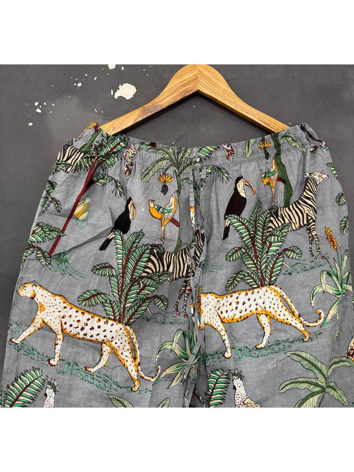 Bhawana Handicrafts - Wholesale Lounge Top - Women's - Jungle Animal Print PJ Set Cotton Pants Shirt Set Night Suit3