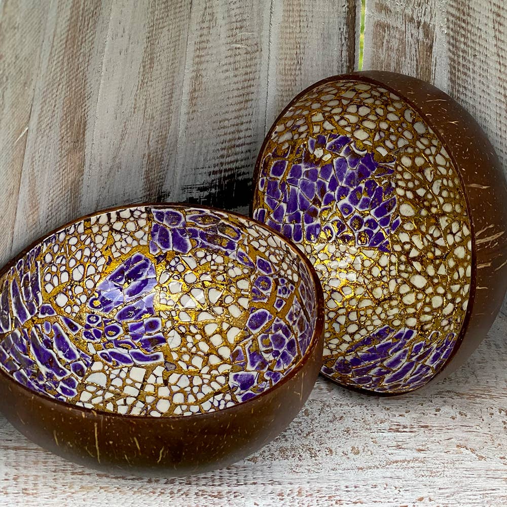 VIE - Wholesale Decorative Plate/Dish/Bowl - Hand-Painted Coconut Bowls, Lacquered, Set of 25