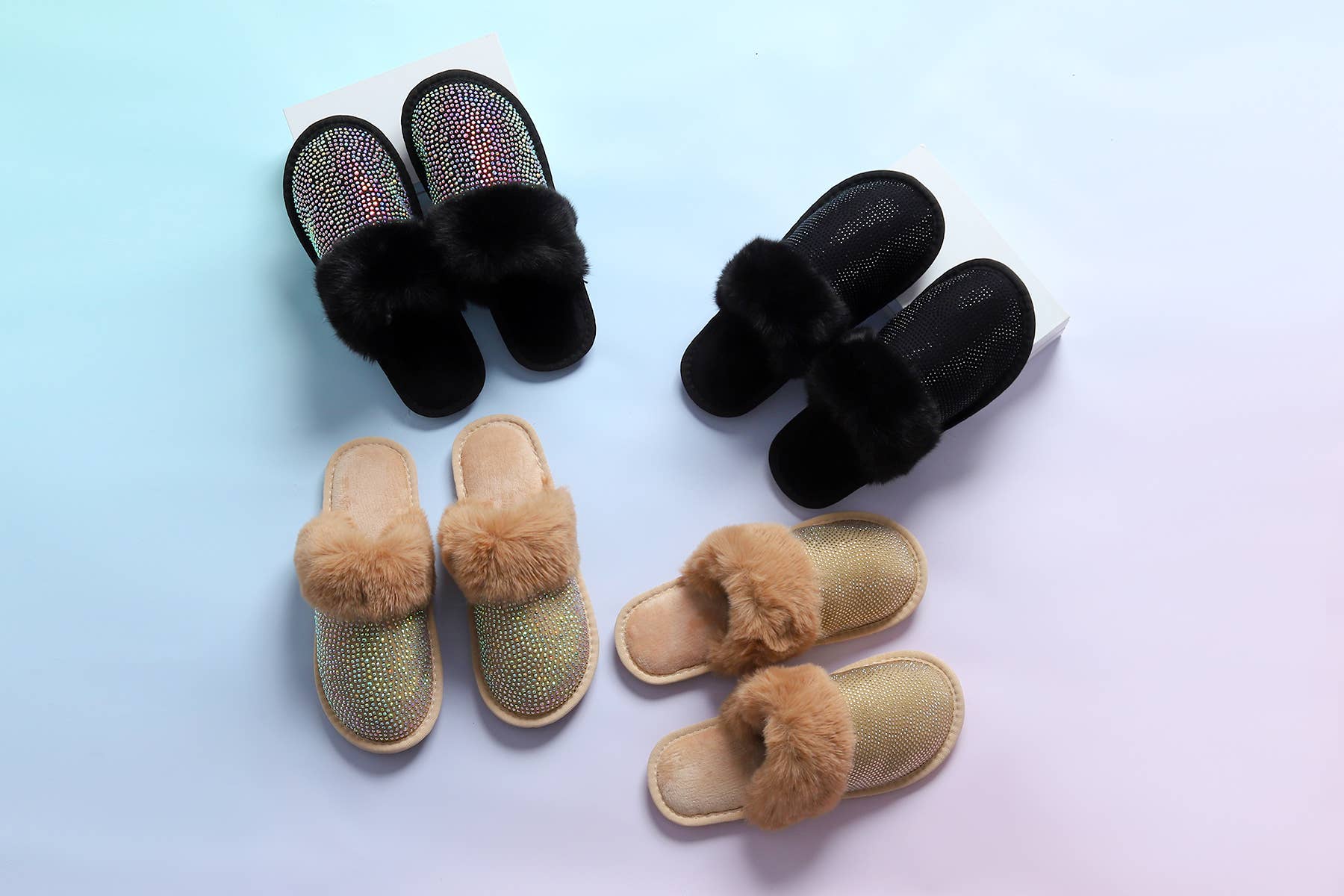 Natalie Mills - Wholesale Slippers - Women's - Lora Closed Toe Rhinestone Faux Fur Slippers11