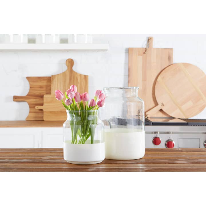 etúHOME - Wholesale Vase - White Colorblock Mason Jar, Medium