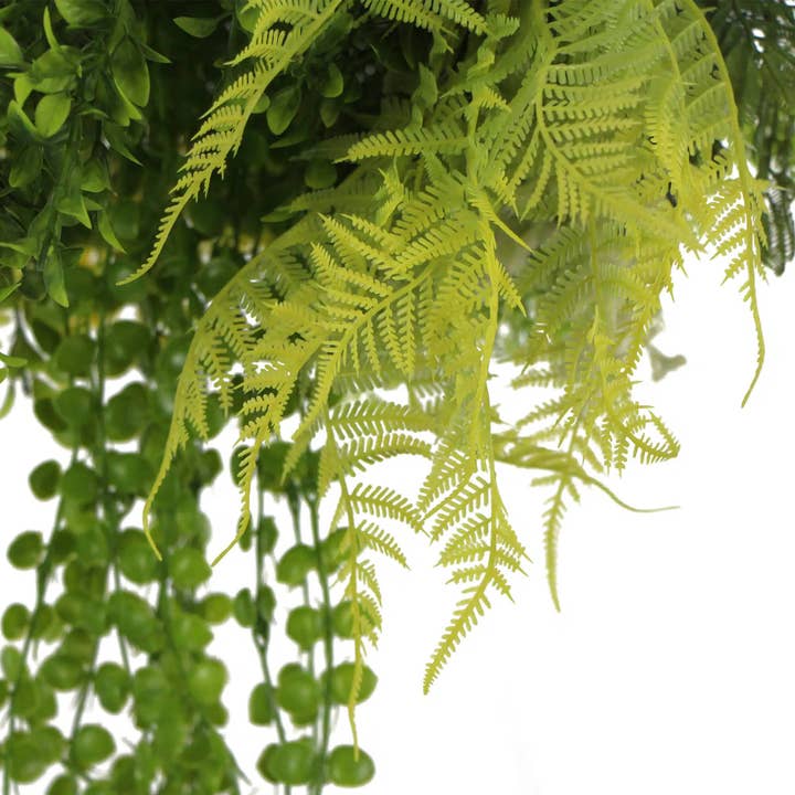 Designer Plants - Wholesale Artificial Plant - Black Framed Roof Hanging Disc With Draping Faux Plants 15.5"