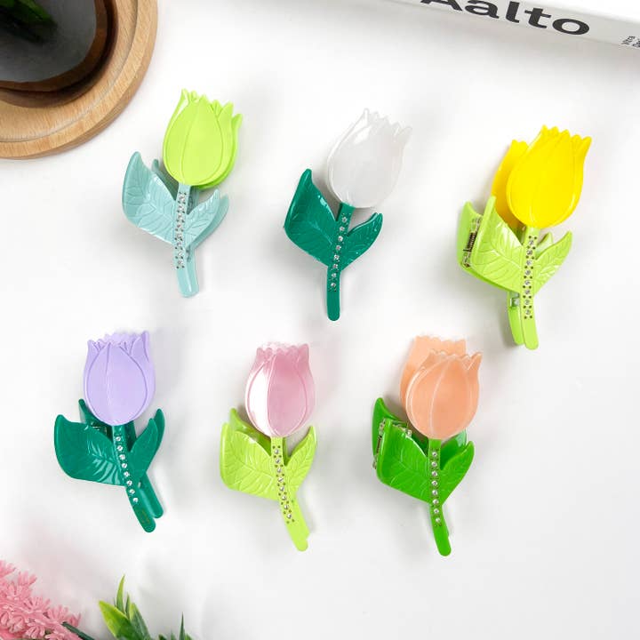Tulip Rhinestones Acetate Claw Clip Spring Hair Clips for wholesale by TheDivaSoap