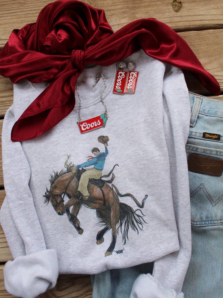 Bronc rider sweater for wholesale by Maggi Mae's