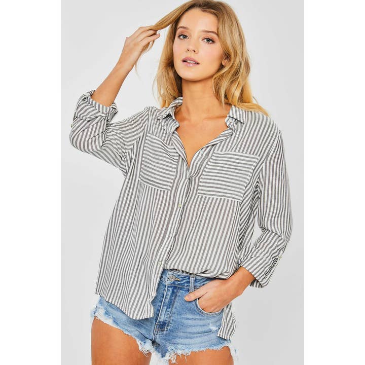 Striped Button Down Blouse Top for wholesale by HiteJeans